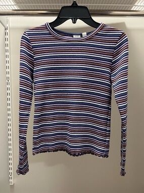 GAP Striped Ribbed Long-Sleeve Thermal in Navy, Purple, Orange & White